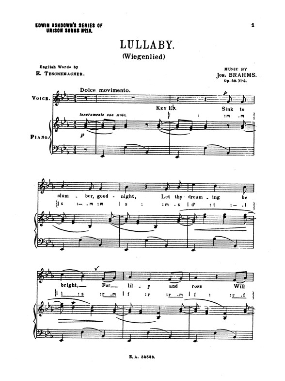 Brahms, J Lullaby (Wiegenlied) Unis