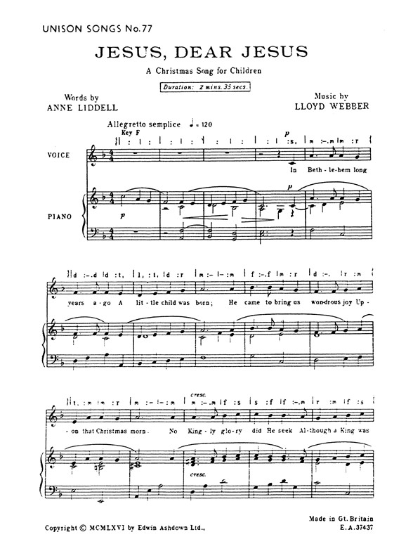 Lloyd Webber, Ws Jesus Dear Jesus Unison (U77)