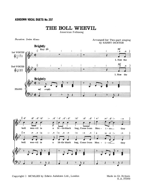 Dexter, H Boll Weevil 2pt/Piano