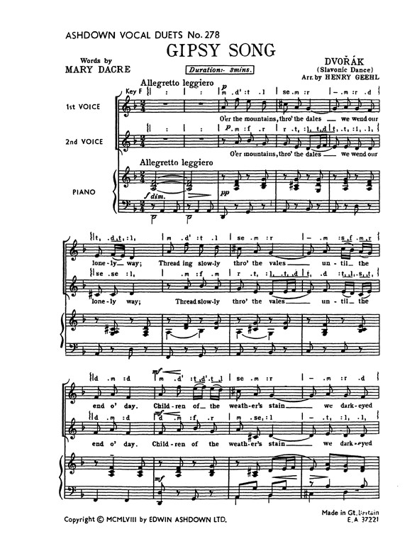 Dvorak Gipsy Song 2 Pt (Ea278)
