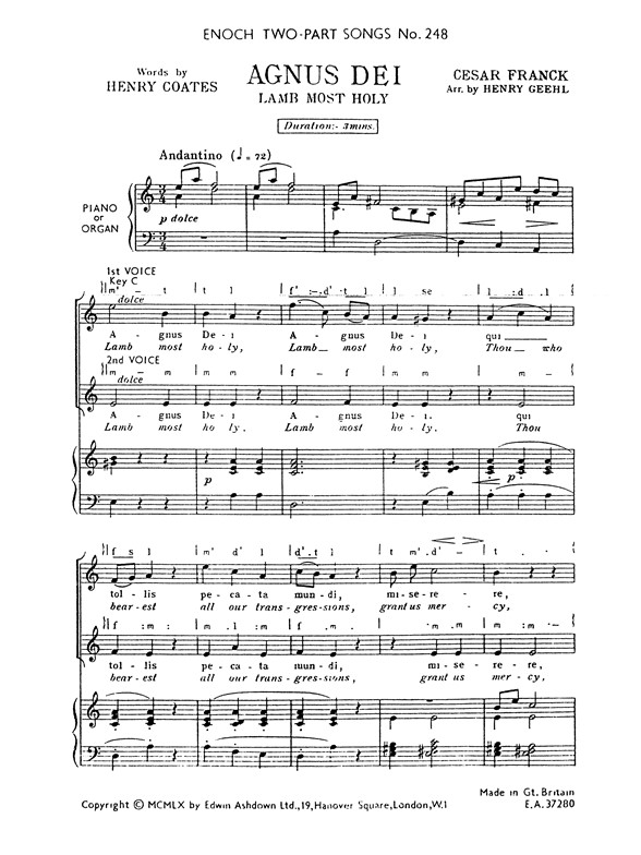 Franck Agnus Dei (Lamb Most Holy) 2 Pt (Tp248)