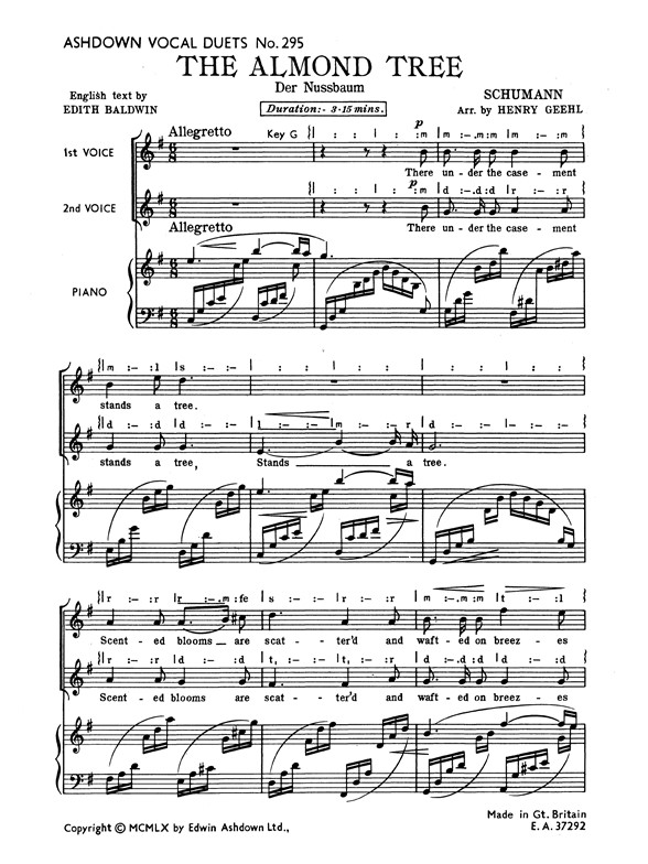Schumann The Almond Tree 2pt/Piano