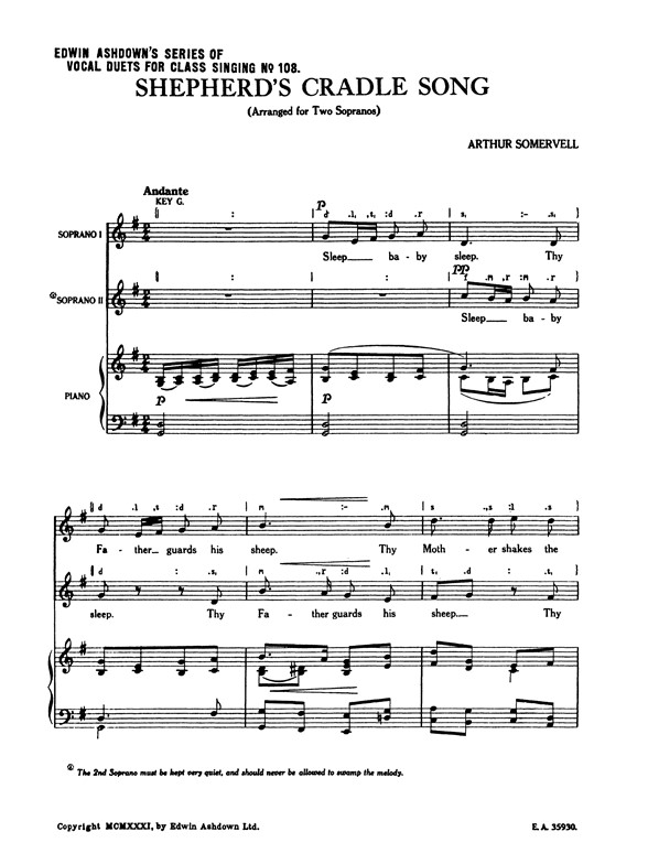 Somervell, A Shepherd's Cradle Song Ssp