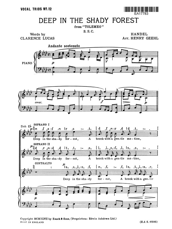 Handel, G.F Deep In The Shady Forest Ssa/Pf