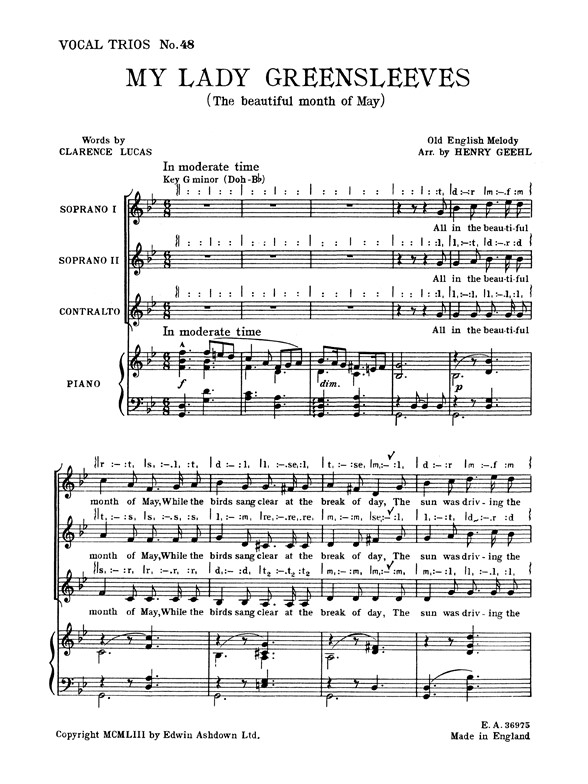 Traditional(Geehl) My Lady Greensleeves Ssa/Pf