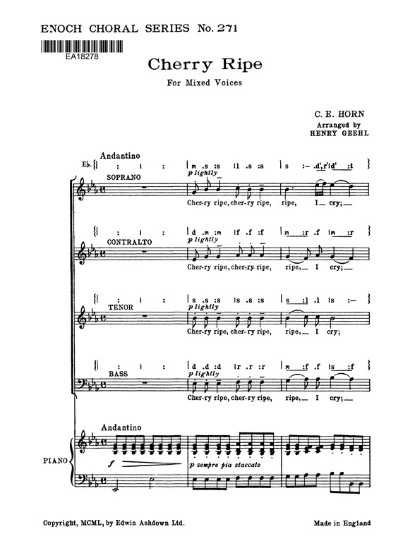 Horn, C Cherry Ripe Satb/Pf