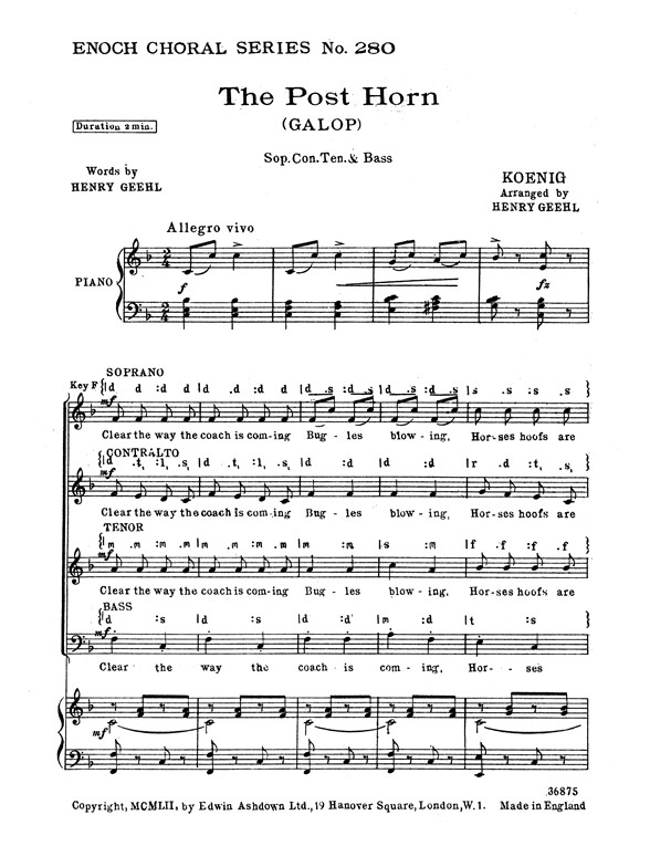 Koenig (Geehl) Post Horn Galop Satb/Pf