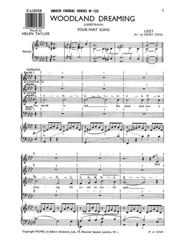 Franz Liszt: Woodland Dreaming (SATB)
