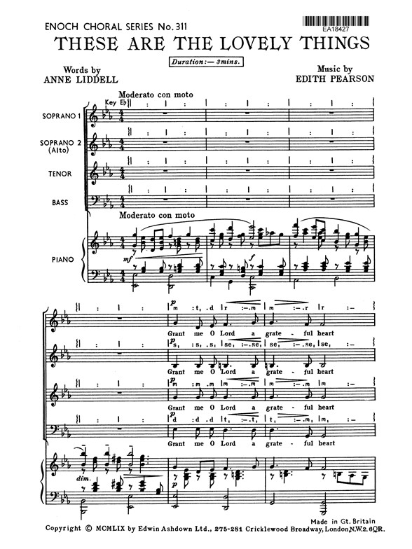 Pearson, E These Are The Lovely Things Satb/Pf