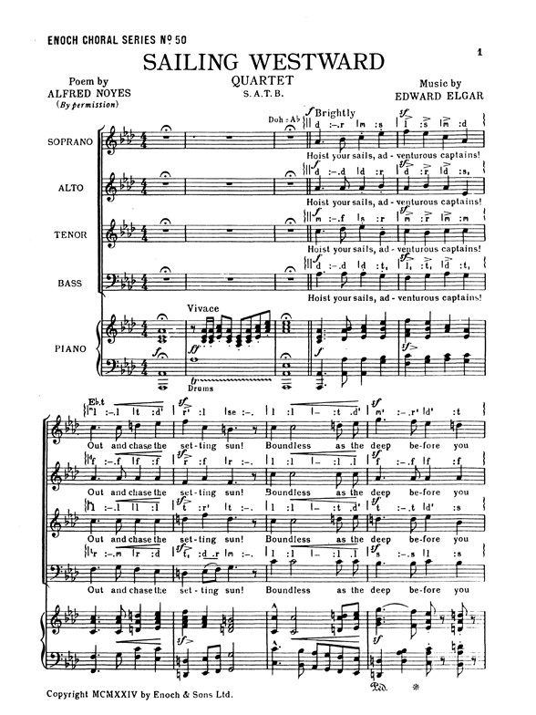 Elgar: Sailing Westward For Soprano, Alto, Tenor And Bass