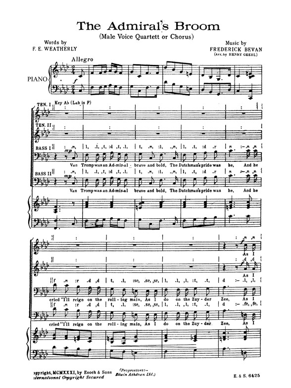 Bevan, F The Admiral's Broom Ttbb And Piano