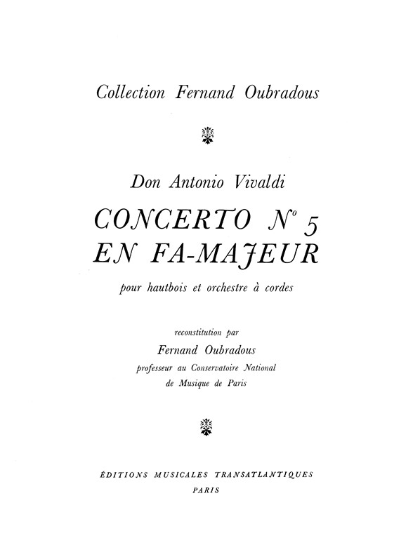 Antonio Vivaldi: Concerto N°5, En Fa Majeur