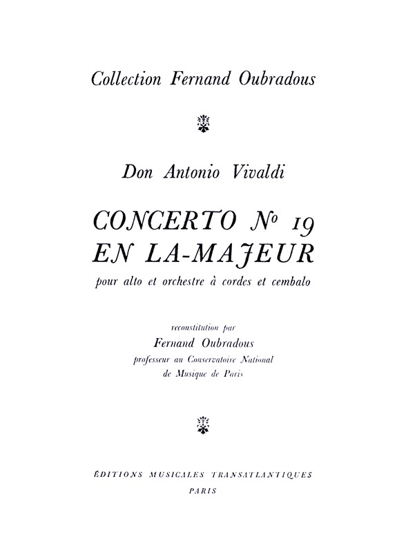 Antonio Vivaldi: Concerto N°19, En La Majeur