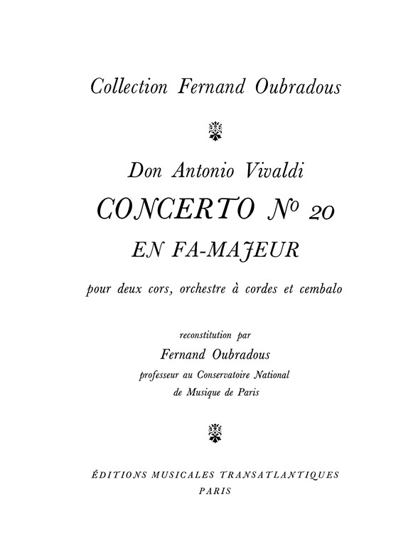 Antonio Vivaldi: Concerto N°20, En Fa Majeur