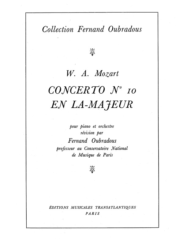 Wolfgang Amadeus Mozart: Concerto N°10 En La Majeur, Köchel 414