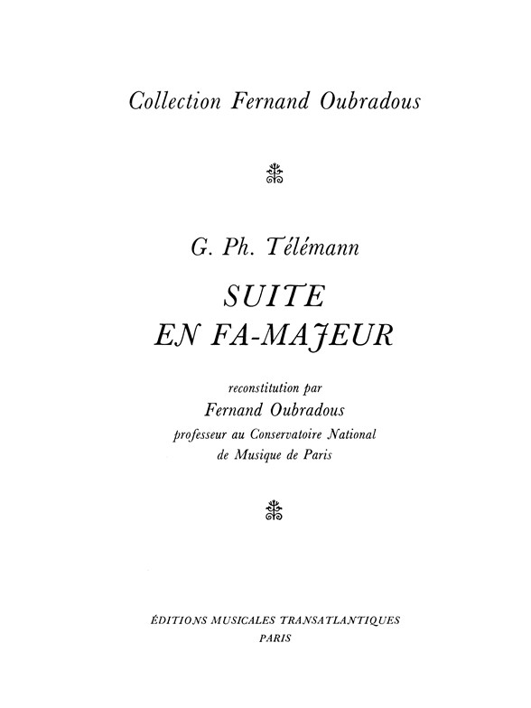 Georg Philipp Telemann: Suite En Fa Majeur
