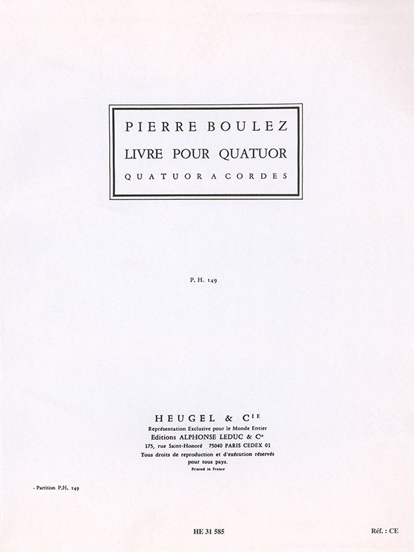 Pierre Boulez: Livre pour Quatuor (PH149) (Quartet-Strings)