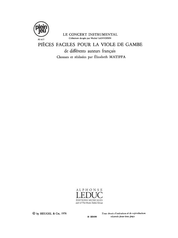 Pièces Faciles Pour La Viole De Gambe