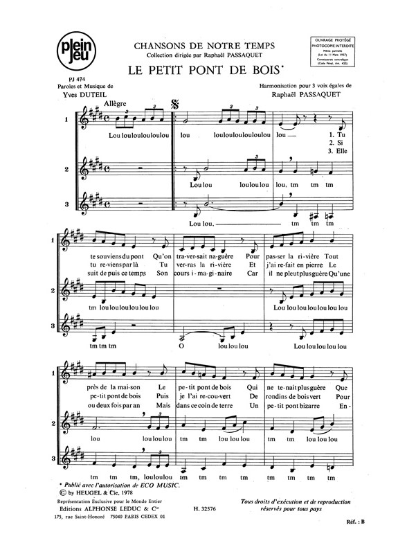 Duteil Passaquet Chansons De Notre Temps Pj474 Le Petit Pont 3 Part