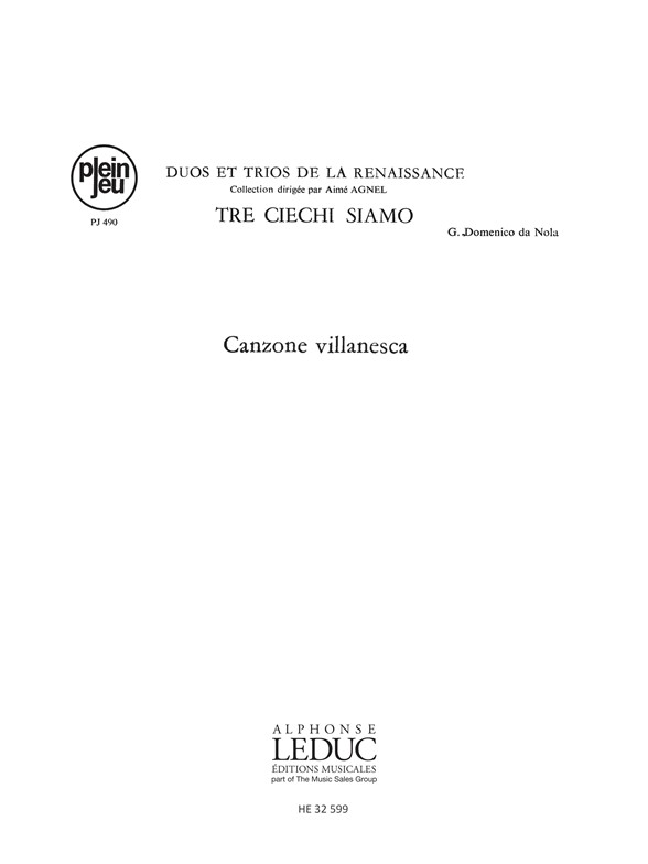 Nola Duos Trios Renaissance Pj490 Tre Ciechi Siamo 2 Or 3 Part Book