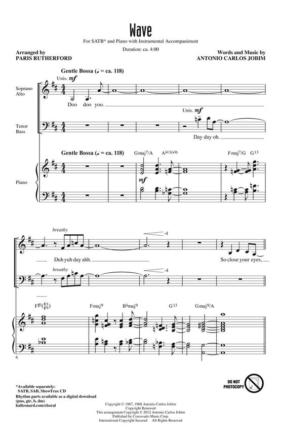 Jobim Antonio Carlos Wave (Arr Rutherford Paris) Showtrax Cd