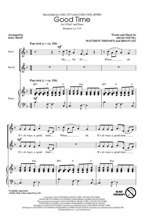 Jepsen/Owl City Good Time (Huff) 2pt