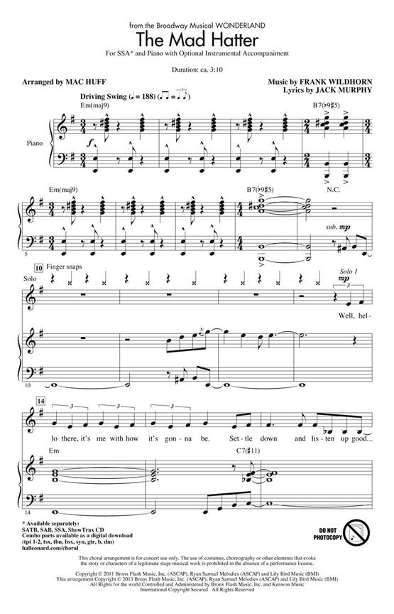 Wildhorn Mad Hatter (Huff) Ssa Chor