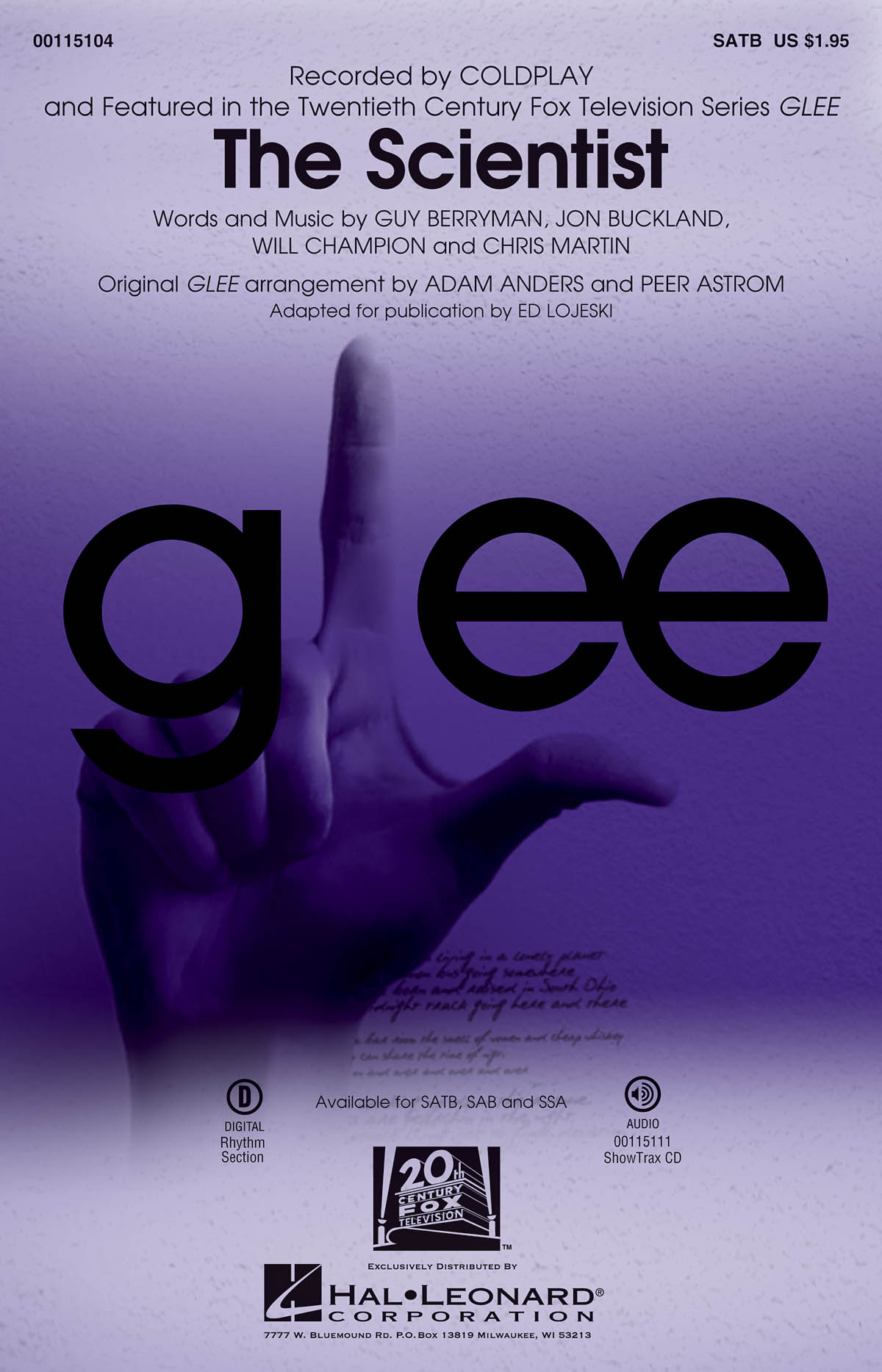 Coldplay The Scientist (Ed Lojeski Ed) Satb Choral