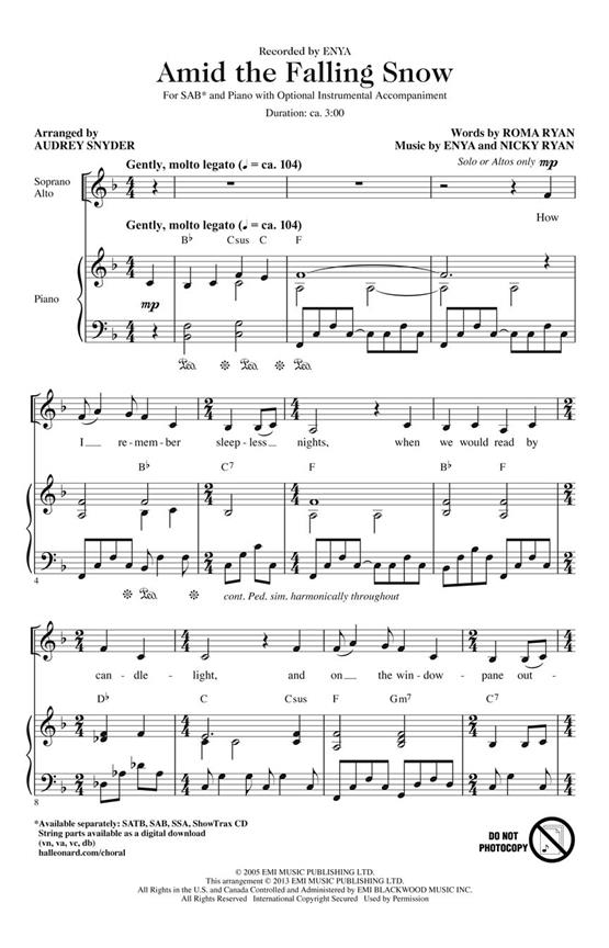 Enya/Ryan Nicky & Roma Amid The Falling Snow (Snyder Audrey) Sab Chor