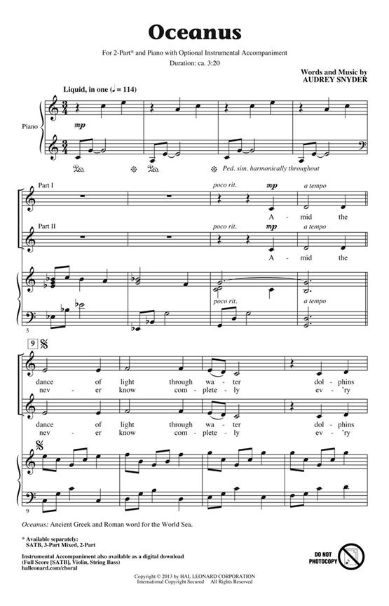 Snyder Audrey Oceanus 2 Part Choral