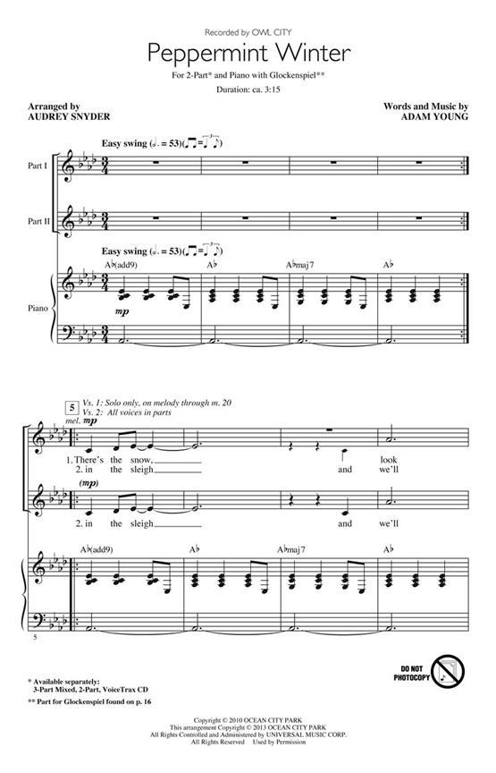 Owl City Peppermint Winter (Arr Snyder Audrey) 2 Part Choral