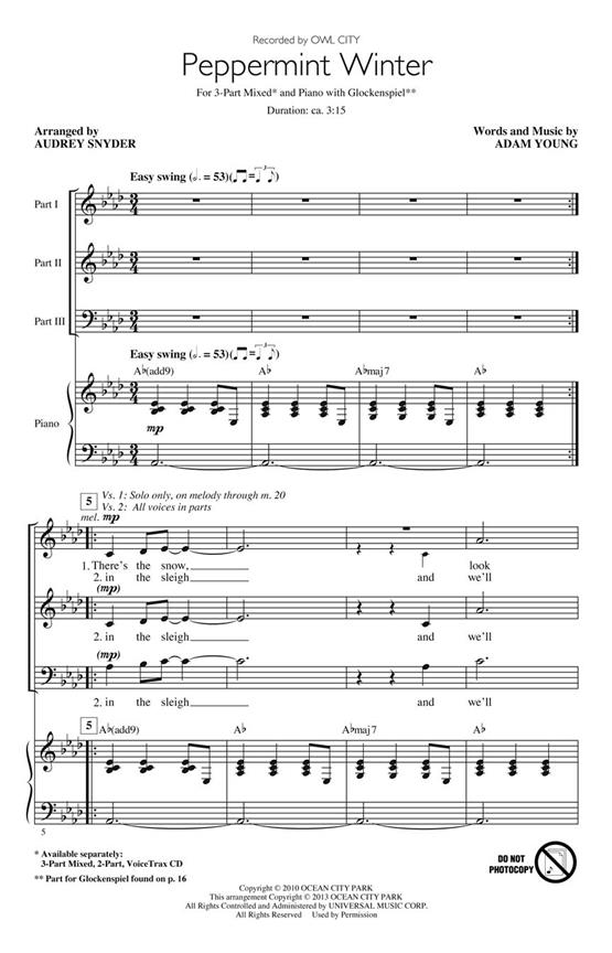Owl City Peppermint Winter (Arr Snyder Audrey) Voicetrax Cd