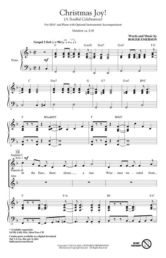 Emerson Roger Christmas Joy Ssa Choral