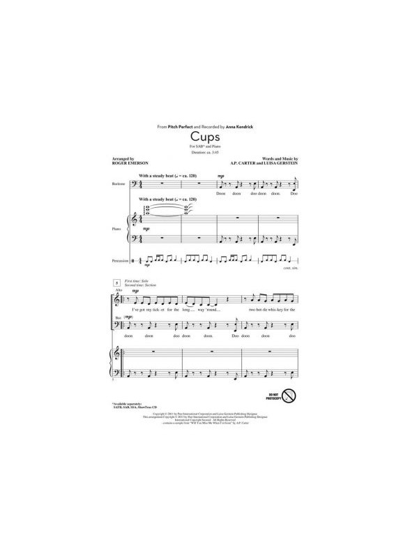Carter/Gerstein Cups From Pitch Perfect (Arr Emerson Roger) Sab Choral