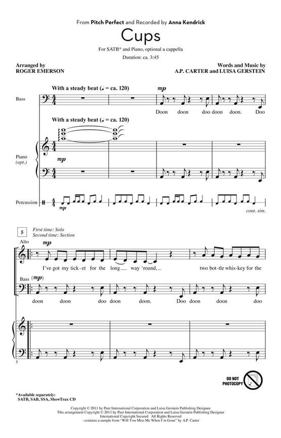Kendrick Anna Cups From Pitch Perfect (Arr Emerson Roger) Showtrax Cd