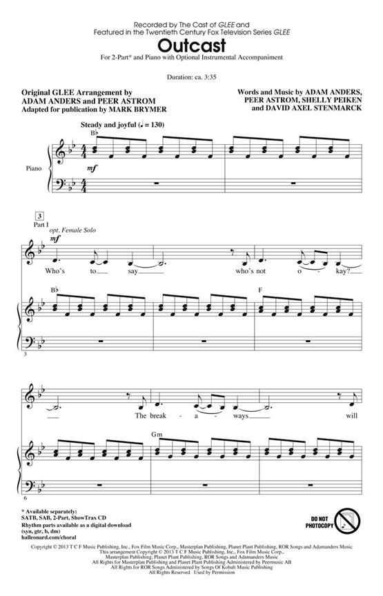 Anders/Astrom Outcast (Ed Brymer Mark) 2 Part Choral
