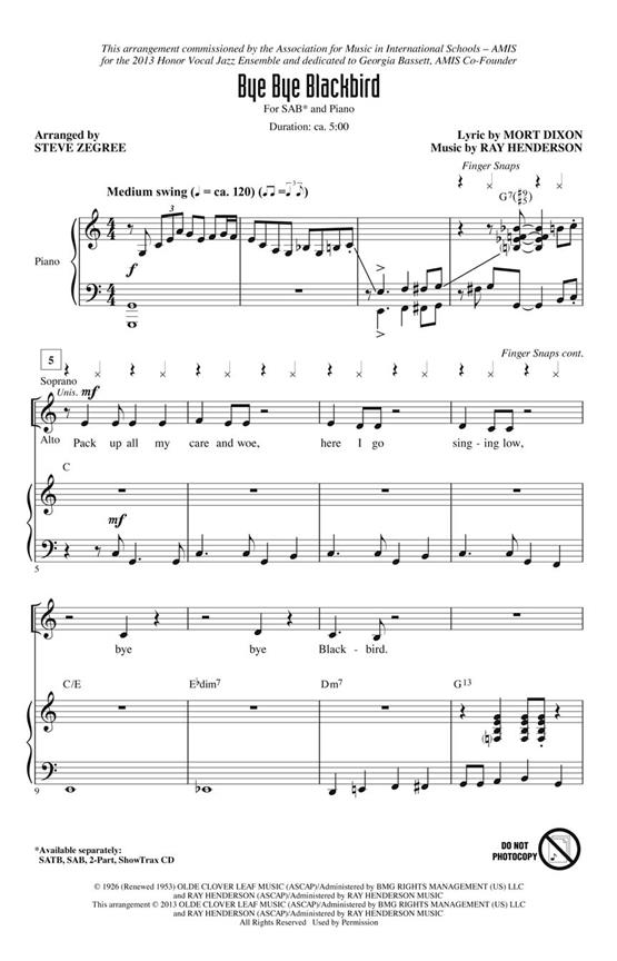 Henderson Ray/Dixon Mort Bye Bye Blackbird (Zegree Steve) Sab Choral