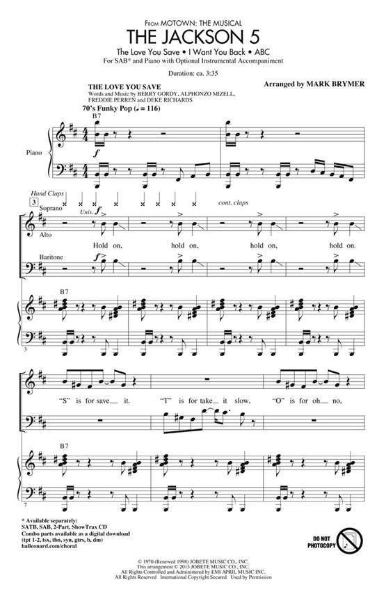 The Jackson 5 From Motown The Musical (Arr Brymer Mark) Sab Choral