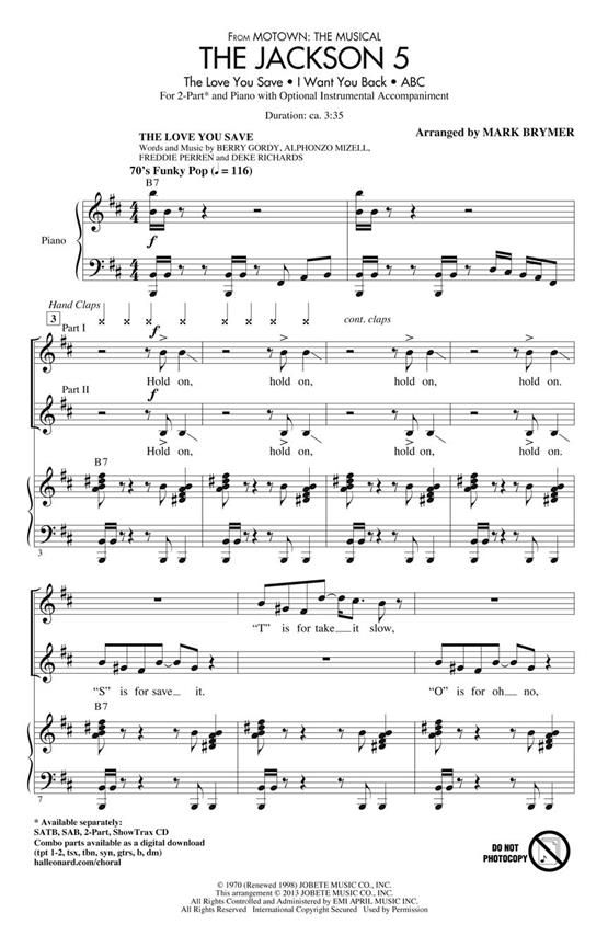 The Jackson 5 From Motown The Musical (Arr Brymer Mark) 2 Part Choral