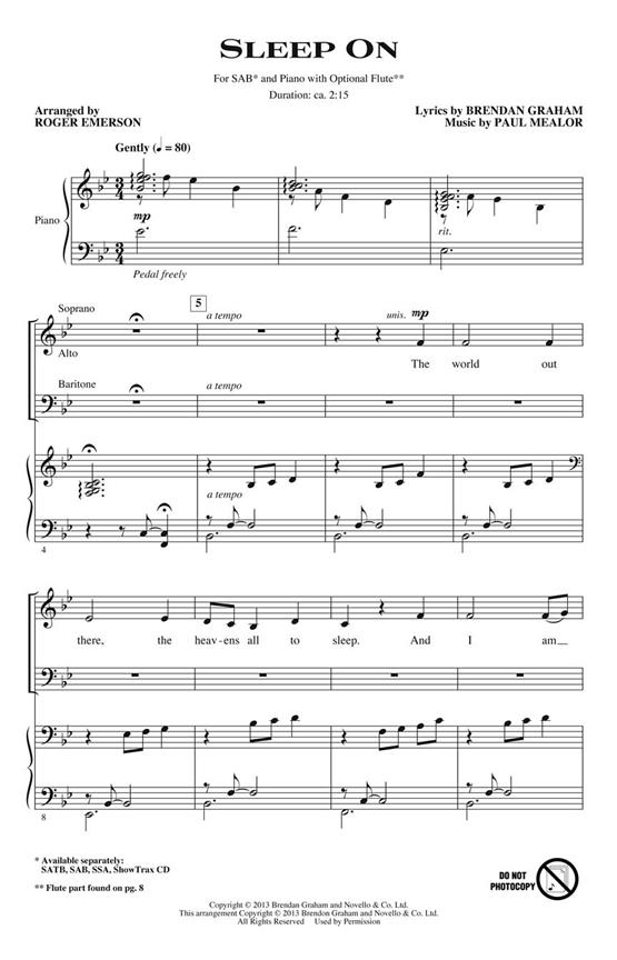 Mealor Paul/Graham Brendan Sleep On (Arr Emerson Roger) Sab Choral