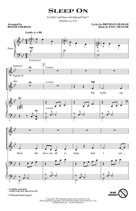 Mealor Sleep On (Emerson) Ssa Chor
