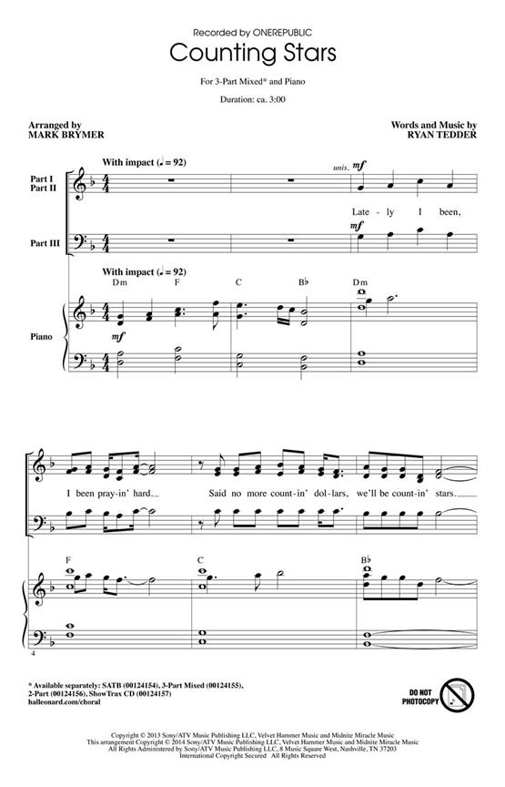 Counting Stars (Brymer) 3pt Mix Chor