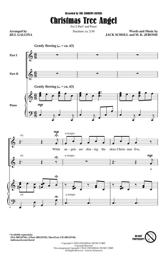 Scholl/Jerome Christmas Tree Angel (Arr Gallina Jill) 2 Part Choral