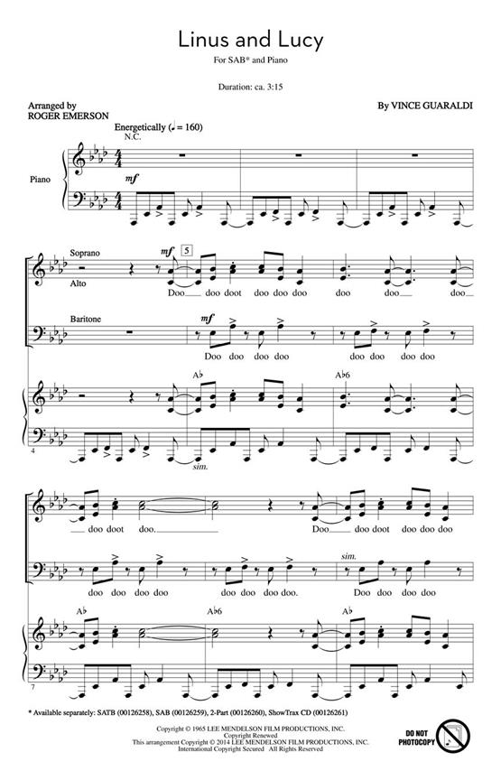 Guaraldi Vince Linus And Lucy (Arr Emerson Roger) Sab Choral