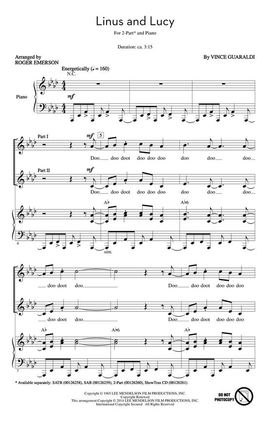 Guaraldi Vince Linus And Lucy (Arr Emerson Roger) 2 Part Choral