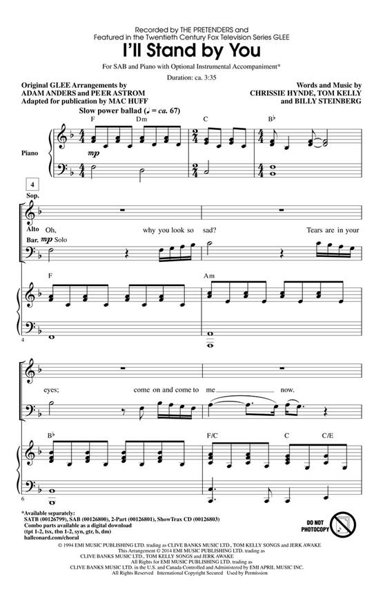 Hynde Chrissie I'll Stand By You (Arr Huff Mac) Sab Choral