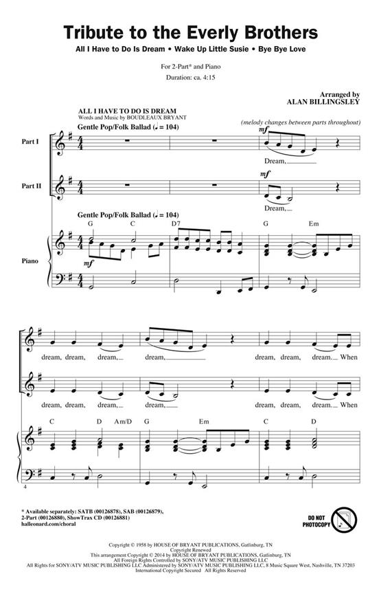 Bryant Tribute To The Everly Brothers Choral Medley (Billingsley) 2pt