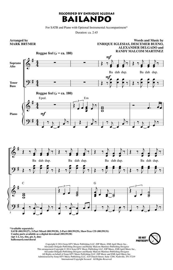 Iglesias Enrique Bailando (Arr Brymer Mark) Showtrax Cd