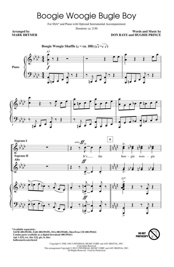 Raye/Prince Boogie Woogie Bugle Boy (Arr Brymer Mark) Ssa Choral