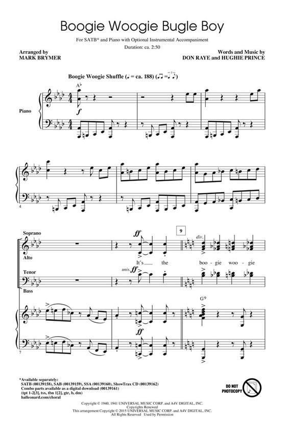 Raye/Prince Boogie Woogie Bugle Boy (Arr Brymer Mark) Showtrax Cd